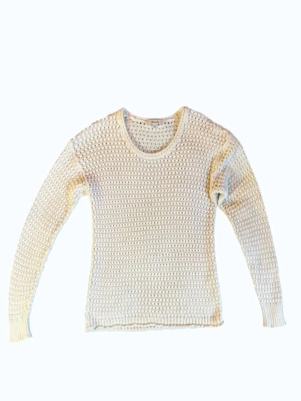 Madewell Women's XS Waffle Knit Sweater Cream 100% Cotton Long Sleeve Pullover